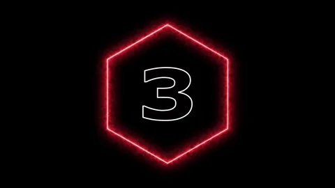 Neon glowing number three inside hexagon Stock Footage 328385877