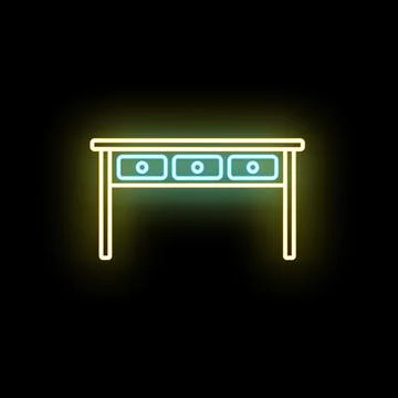 Neon glowing office desk with three drawers Stock Illustration