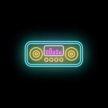 Neon glowing old school audio radio receiver system Stock Illustration