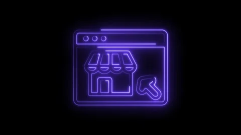 Neon glowing online store with cursor clicking on black background digital .. Stock Footage 346012148