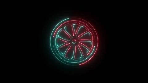 Neon glowing orange slice icon on dark background Vídeos de archivo 344734495