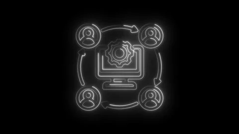 Neon glowing outline animation of a computer monitor with a gear inside and.. Stock Footage 346122463