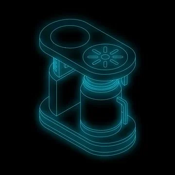 Neon glowing outline of a coffee machine standing on a black background Stock Illustration