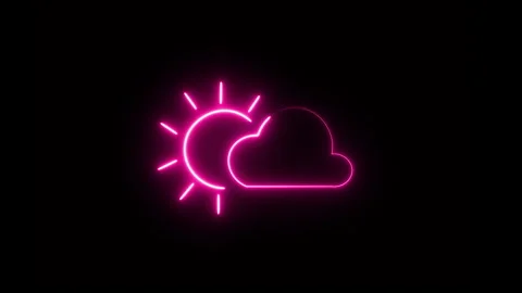 Neon glowing overcast weather Lightning icon isolated on black background. Anima Stock Footage 290859801
