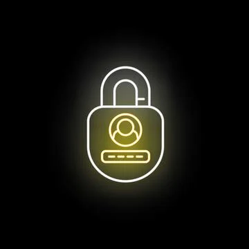 Neon glowing padlock icon showing user login Stock Illustration
