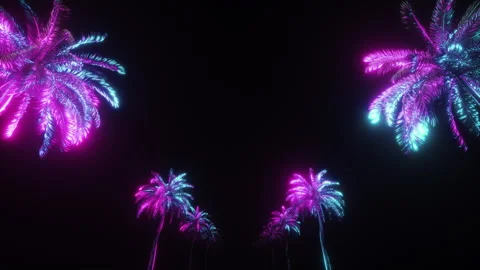 Neon Glowing Palm Trees Synthwave Backdrop Loop Stock Footage 242945590