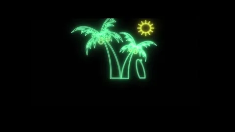Neon glowing palm trees with welcome text Stock Footage 305163385