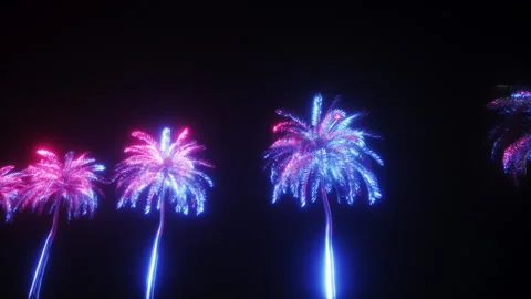 Neon Glowing Palms Futuristic Backdrop Stock Footage 242935800