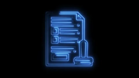 Neon glowing paper document with stamp animation on black background approvals Stock Footage 322971792