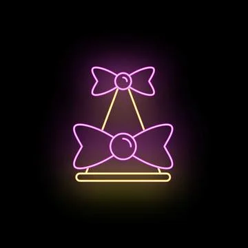 Neon glowing party hat with bow icon Stock Illustration