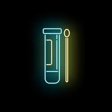 Neon glowing pcr test sample with swab icon Stock Illustration