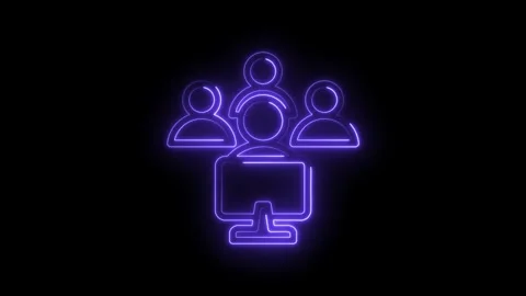 Neon glowing people icons on computer screen team collaboration concept dig.. Stock Footage 346140280