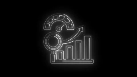 Neon glowing performance graph speedometer and upward arrow icon on black Stock Footage 333959181