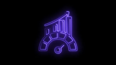 Neon glowing performance meter with rising bar graph and upward arrow Stock Footage 333957287