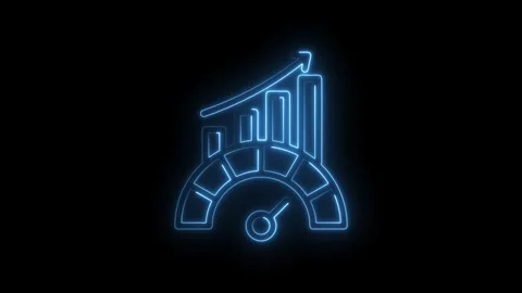 Neon glowing performance meter with rising bar graph and upward arrow Stock Footage 333957289