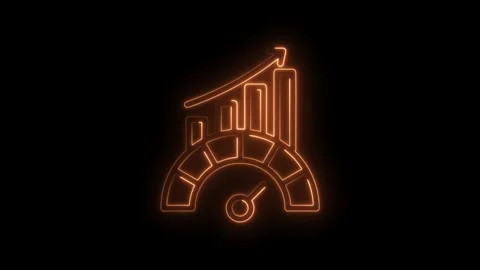 Neon glowing performance meter with upward trending bar graph and arrow Stock Footage 333957290