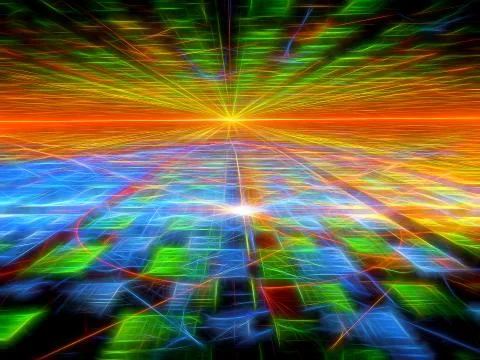 Neon glowing perspective background -  digitally generated image Stock Illustration