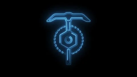 Neon glowing pickaxe mining concept with abstract hexagon and circular bord.. Stock Footage 315958849