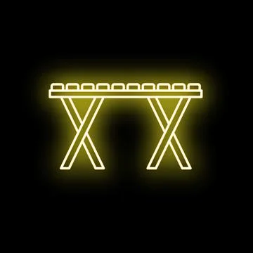 Neon glowing picnic table abstract line icon Stock Illustration
