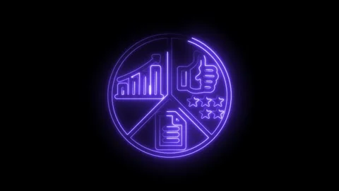 Neon glowing pie chart icon representing business growth positive feedback and Stockbeeldmateriaal 333963884