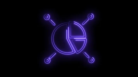 Neon glowing pie chart icon with four connected nodes representing data analysis Stock Footage 333969093