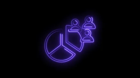 Neon glowing pie chart with people icons representing audience segmentation.. Stock Footage 346141558
