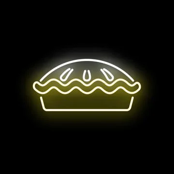 Neon glowing pie icon for bakery restaurant design Stock Illustration