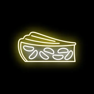 Neon glowing pie slice dessert food sign Stock Illustration