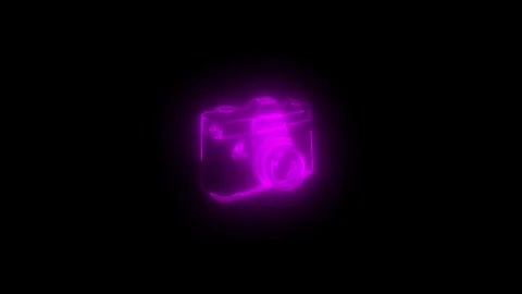 Neon glowing pink camera icon animation in black background 動画素材 265841005