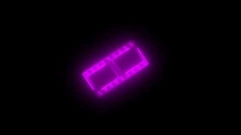Neon glowing pink camera negative files icon animation in black background Stock Footage 265841004