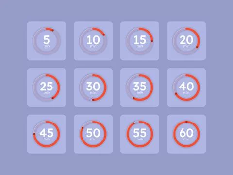 Neon glowing pink circular countdown timer set 库存插图