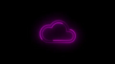 Neon glowing pink color cloud icon on black background animation Видео 274159436