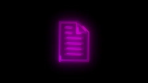 Neon glowing pink document icon animation in black background Video stock 269221299