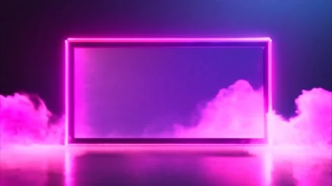 Neon glowing pink horizontal rectangular frame with slowly moving dry ice s.. Stock Footage 273954754