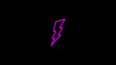 Neon glowing pink lightning bolt icon energy sign dark background 4k video Stock Footage 345745999