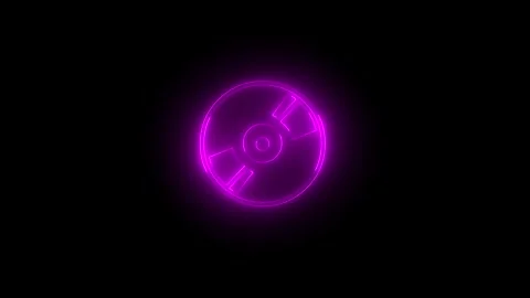 Neon glowing pink optical disc icon animation in black background Vidéo 265841046