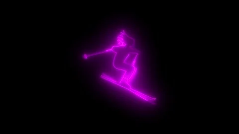 Neon glowing pink skiing icon animation in black background 動画素材 265649968