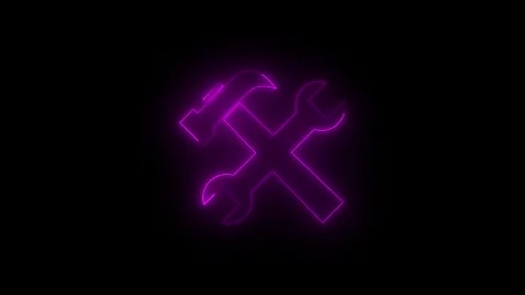 Neon glowing pink tools icon animation in black background Vidéo 265421988