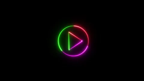 Neon glowing Play button animation on black background. neon press start icon, Stock Footage 289427412