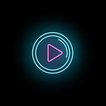 Neon glowing play button for media player Stock Illustration