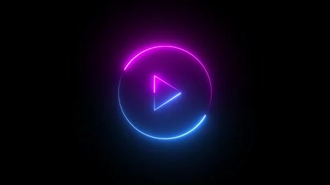 Neon glowing play button with neon circle. Neon Play button on black backgr.. Stock Footage 331837088