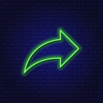 Neon Glowing Pointer Arrow. Retro light sign on dark background Stock Illustration
