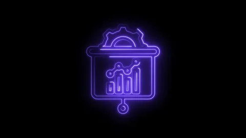 Neon glowing presentation board with bar graph and gear icon symbolizing Stock Footage 333963579