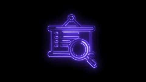 Neon glowing presentation board with magnifying glass icon research analysi.. Stock Footage 346136049