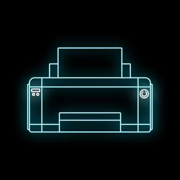 Neon glowing printer icon representing digital printing technology Stock Illustration