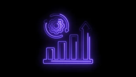 Neon glowing progress bar graph with upward arrow and circular gear icon Stock Footage 333964428