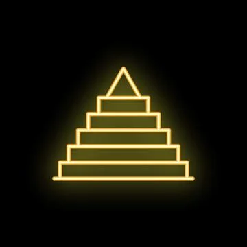 Neon glowing pyramid chart icon with seven steps on black background Stock Illustration