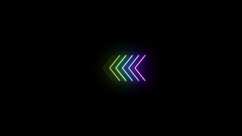 Neon glowing rainbow chevron arrows with left backward rewind direction 4k Stock Footage 346166579