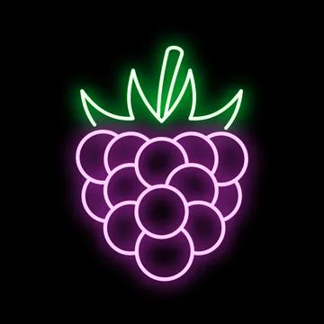 Neon glowing raspberry outline forming a fruit icon Stock Illustration