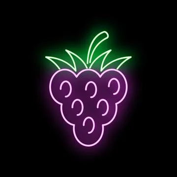 Neon glowing raspberry sign on black background Stock Illustration